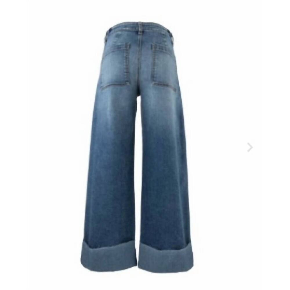NEW KUT FROM THE KLOTH women's meg high rise wide legs roll up hem jeans in blue - Picture 3 of 3